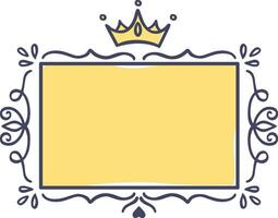 Elegant yellow rectangular frame with crown and flourishes, perfect for invitations, announcements, or any design project requiring a touch of royalty and sophistication vector