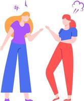 Two female colleagues having a heated discussion, gesturing with hands and expressing their disagreement, one of them is getting angry, conflict and confrontation concept vector