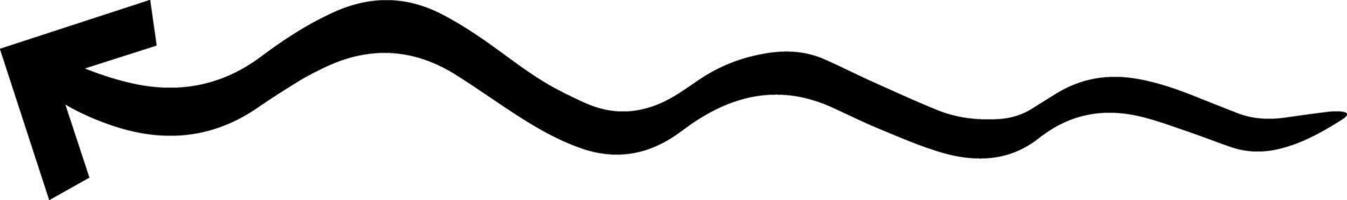 Wavy black arrow pointing to the left creating a sense of motion and direction isolated on a clean white background, ideal for visual communication and design projects vector