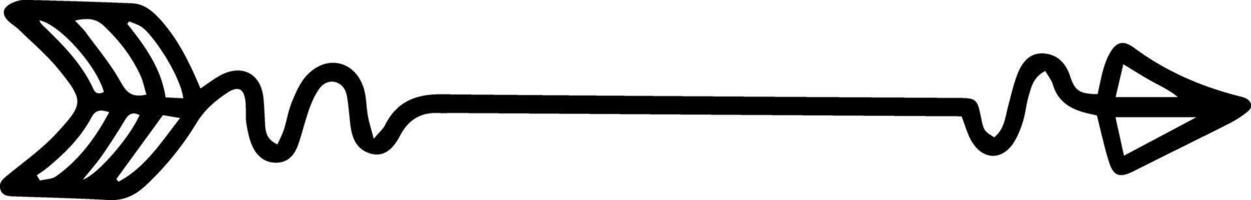 Hand drawn black arrow pointing right, featuring a playful squiggly line in the shaft, symbolizes direction, progress, and movement, embodying a sense of forward momentum vector