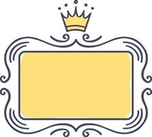 Hand drawn frame featuring a crown, swirls, and a yellow background, creating a regal and luxurious design perfect for invitations, logos, or branding vector