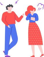 Couple arguing and getting mad at each other, man yelling at woman who is crossing her arms and fuming with rage, disagreement and conflict in relationship concept vector