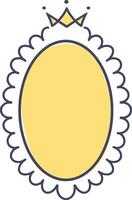 Simple yet elegant yellow oval frame featuring a delicate scalloped edge and topped with a regal crown, evoking a sense of royalty, sophistication, and timeless design vector