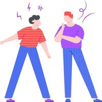 Two male colleagues are arguing during their work break, experiencing conflict, anger and frustration, expressing disagreement and negative emotions vector