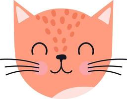 Adorable cartoon ginger cat face with closed eyes, smiling and winking, showing happiness and joy, ideal for children products, prints, and playful designs vector