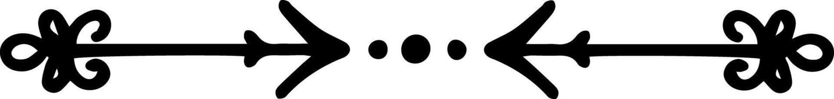 Double sided arrow with decorative swirls and three dots separating the opposite directions, ideal for indicating two way communication, exchange or reciprocity vector