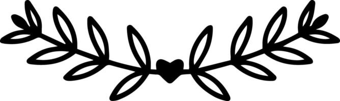 Hand drawn illustration featuring a simple laurel branch with a heart at its center, embodying a romantic and elegant design for weddings and creative projects vector