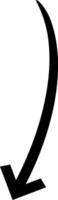 Simple black curved arrow pointing down on a white background, perfect for indicating a downward direction or highlighting important information vector
