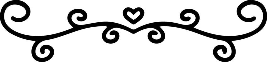 Simple elegant border with swirls and heart for romantic design forming a decorative element for wedding invitation or valentine's day greetings vector