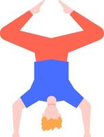 Young man practicing yoga performing a headstand pose balancing on his hands with legs raised up, promoting health and wellness through physical activity vector