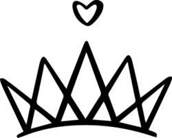 Simple, hand drawn black line art illustration of a crown with a heart floating above, representing love, royalty, and affection, perfect for Valentine's Day or any romantic occasion vector