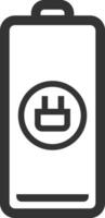 Minimalist illustration representing a charging battery, featuring a prominent plug symbol and a charge level indicator, symbolizing portable power and energy replenishment vector