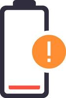 Battery icon displaying a critical power level with an exclamation mark, signaling the urgent need for charging to prevent device shutdown and maintain optimal performance vector