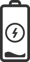 Minimalist illustration of a charging battery with low power status, featuring a lightning bolt symbol within the battery icon, representing the concept of energy replenishment vector