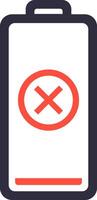 Displaying an empty battery with a red cross sign indicates a critical power condition, requiring immediate charging to prevent device shutdown and ensure continued functionality vector