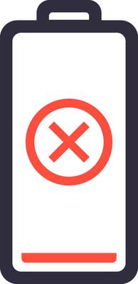 Displaying an empty battery with a red cross sign indicates a critical power condition, requiring immediate charging to prevent device shutdown and ensure continued functionality