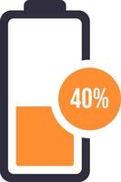 Simple battery icon displaying a 40 percent charge level, visualized with an orange indicator against a white background, suitable for various power and energy related concepts vector