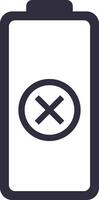 Simple battery icon with cross sign indicating low power, symbolizing the need for charging or replacement, ideal for user interfaces or energy related designs vector