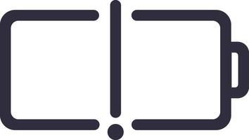 Simple icon depicting an empty battery, indicating low power levels with a prominent exclamation mark in the center, all set against a clean white background vector
