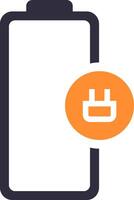Low battery icon featuring an orange circle and a plug symbol, indicating the urgent need for charging while representing essential concepts of energy and power in modern technology vector