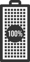 Displaying a fully charged battery icon with a vibrant 100 percent power level, representing complete energy storage and optimal readiness for immediate use in various devices vector