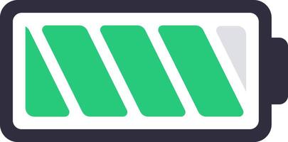 Simple battery icon with three green bars and one grey bar, representing a medium charge level, suitable for user interfaces or energy related concepts vector