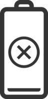 Minimalist illustration of an empty battery icon with a cross, indicating a critical power level or charging issue, isolated on white background vector
