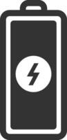 Minimalist illustration of a charged battery icon featuring a prominent lightning symbol, indicating a full power level, suitable for various energy and power related concepts vector