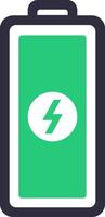 Full battery icon with lightning bolt symbol is indicating fast charging process, representing quick power replenishment for electronic devices vector