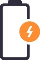 Simple battery icon with an orange circle and lightning bolt representing fast charging, suitable for illustrating quick power replenishment in electronic devices vector