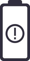 Battery icon with exclamation point representing critical power level, symbolizing the need for immediate charging or power source connection for electronic devices vector