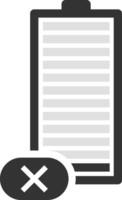 Simple battery icon showing discharged status with a cross sign and grey charge indicator, useful for energy, power and electricity concepts vector