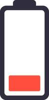 Minimalist illustration featuring a low battery icon, representing a critical power level and emphasizing the urgent need for immediate charging to prevent device exhaustion vector