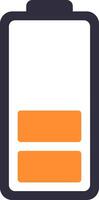 Simple battery icon featuring two orange bars, representing a moderate charge level. Ideal for applications related to power and energy in various electronic devices vector