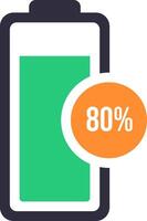 Displaying an eighty percent battery charge indicator over a vibrant green battery icon, representing a sufficient power level for uninterrupted device usage and performance vector