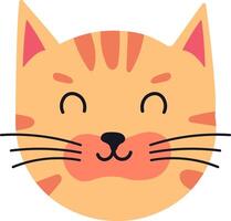 Adorable cartoon ginger cat face with closed eyes, smiling widely and showcasing charming whiskers, radiating happiness and playful feline innocence vector
