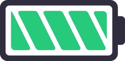 Partially charged battery icon indicating a moderate power or energy level, visualized with a simple graphic representation of a battery with green bars against a white background vector