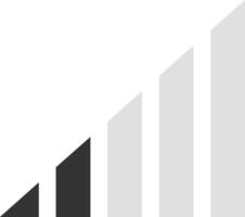 Minimalist upward trending bar chart with two dark gray bars followed by three light gray bars, symbolizing growth and positive business performance on a clean white background vector