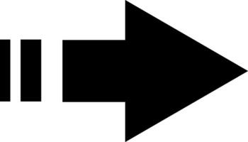 Simple black arrow pointing right with horizontal speed lines on the left, conveying a sense of motion and direction on a clean white background vector