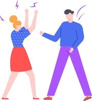 Young woman and man arguing and gesturing angrily during quarrel, disagreement or fight, conflict between people, misunderstanding in relationship, problems in communication vector