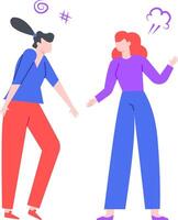 Two women are having a disagreement, gesturing with their hands and showing signs of frustration and anger, illustrating a conflict or argument vector