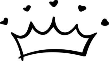 Hand drawn crown featuring hearts, symbolizing love and royalty, evokes affection and charm. Its whimsical design captures the essence of elegance and playful fantasy vector