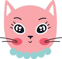 Adorable pink kitten wearing a pearl necklace winks happily, creating a charming and playful scene perfect for children's products and designs vector