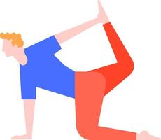 Young man practicing yoga, performing the One Legged King Pigeon Pose, a challenging backbend that opens the hips and chest, promoting flexibility and relaxation vector