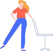 Office worker doing stretching exercises during a break, promoting health and wellness in the workplace by moving her body and taking care of her physical well being vector