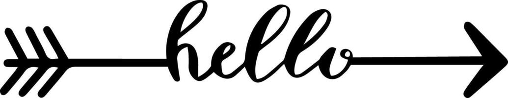 Hand drawn lettering spelling hello accompanied by a right pointing arrow, set against a clean white background in a stylish modern calligraphy design vector
