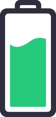 Simple icon featuring a half full battery charging, representing energy and power for electronic devices that require recharging to maintain optimal performance and efficiency