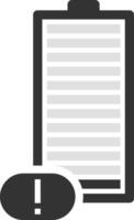 Battery icon depicting low power with an exclamation mark warning, signaling the urgent need for recharging or energy conservation to maintain device performance vector