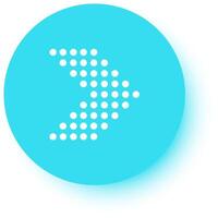 White dotted arrow pointing right on a light blue circle with a subtle shadow, serving as a simple graphic design element ideal for web and app user interfaces vector