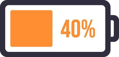 Simple battery icon featuring an orange indicator displaying a 40 percent charge, symbolizing partial power availability on various digital devices like phones, laptops, and tablets vector